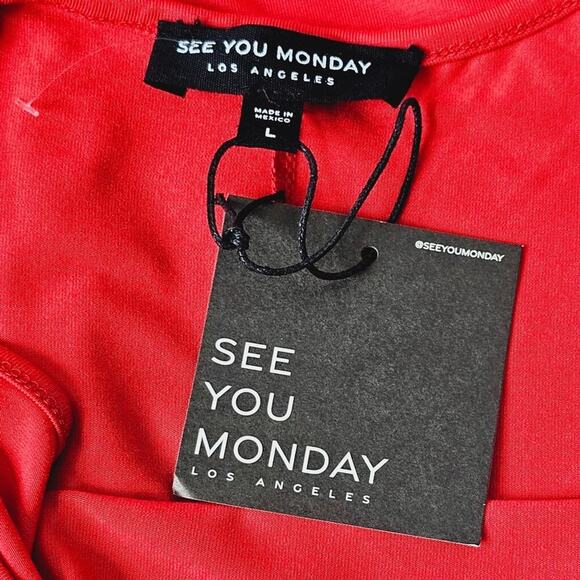 Red Side Cutout Sleeveless Jesey Midi Dress Women's Size L NWT - Picture 8 of 12